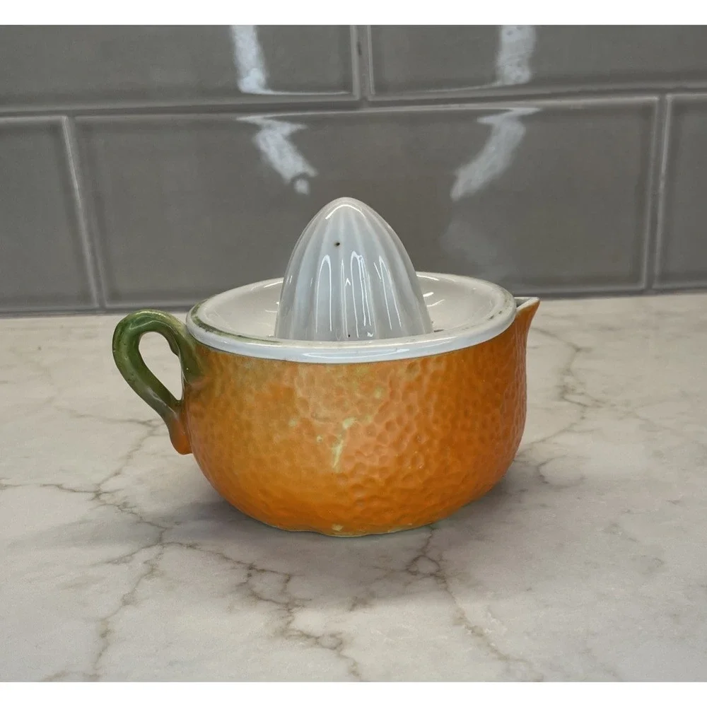Vintage Ceramic Orange Citrus Juicer Reamer 2-Piece Mid Century Retro Unmarked